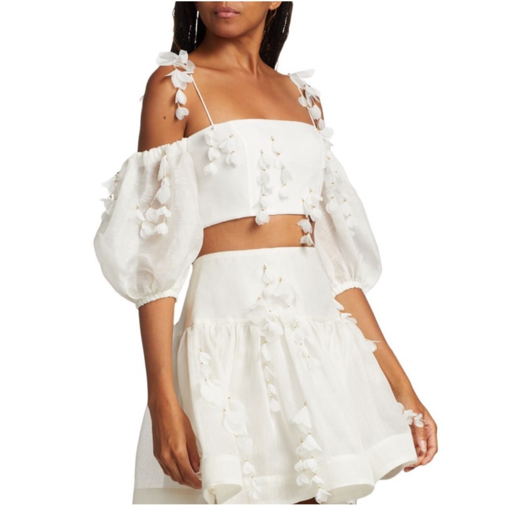 Flower Linen-Silk Crop Top